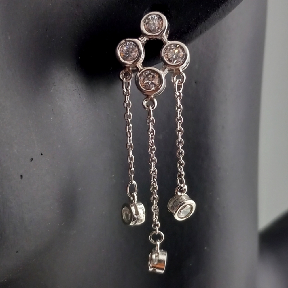 Pretty Dainty 925 Silver and Cibic Zirconia Dangle Earrings